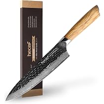 Amazon.co.jp: hecef 牛刀包丁 ダマスカス 203mm 9Cr18Mov鋼 槌目模様
